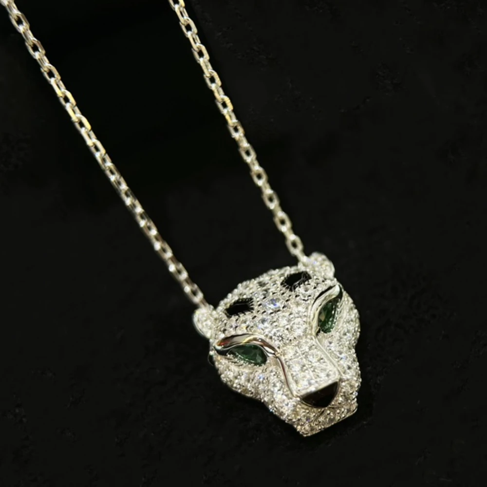 New Editon 925 Silver Black Panther Spot CZ Diamond Leopard Head Pendant Necklaces  Luxury Designer Jewelry for Men Or Women view 2