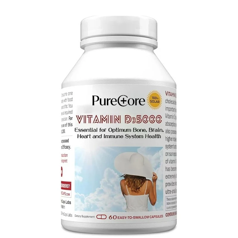 Vitamin D3 5000 IU, 60 Capsules. Efficient, Crucial for Calcium Absorption, Supporting Bone Health, Immune System, and More.