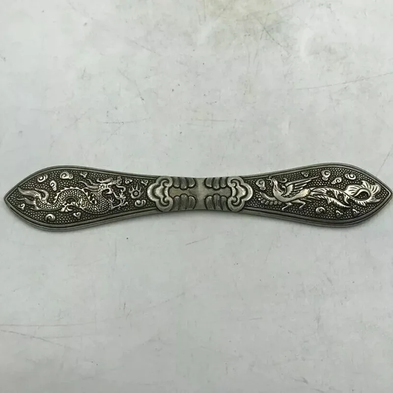 

Chinese old tibet silver handcarved Dragon Phoenix hair hairpin statue