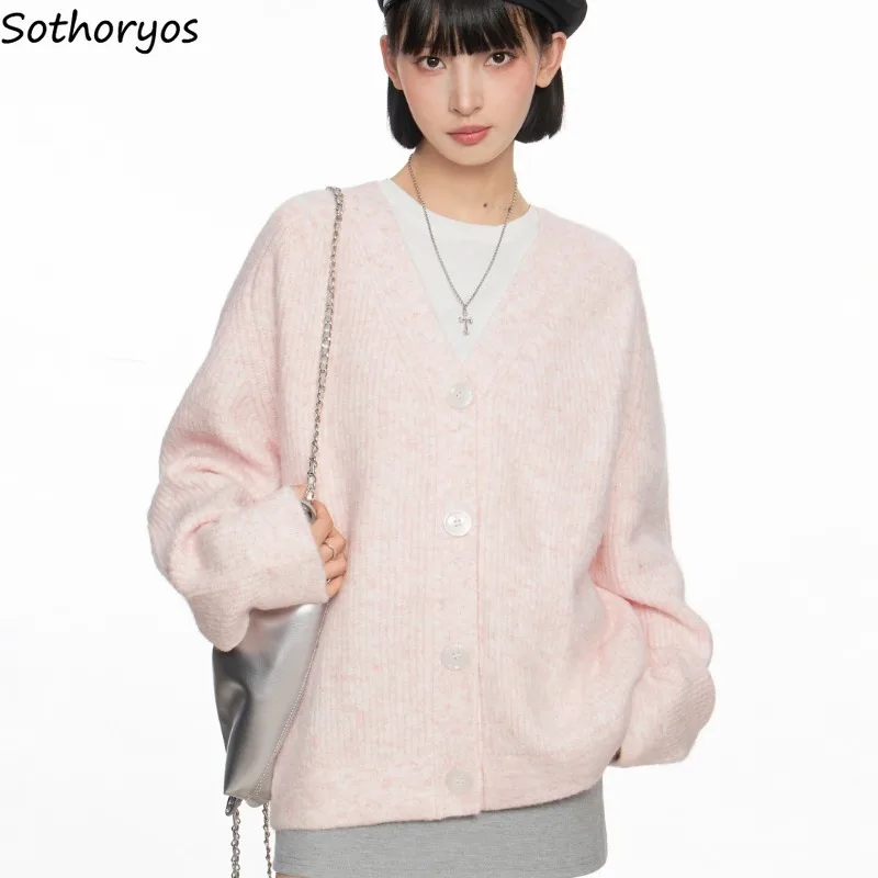 

V-neck Cardigan Women Solid Knitted Gentle Tender Princess Kawaii Sweater Comfortable Ulzzang Simple Outwear All-match Classic