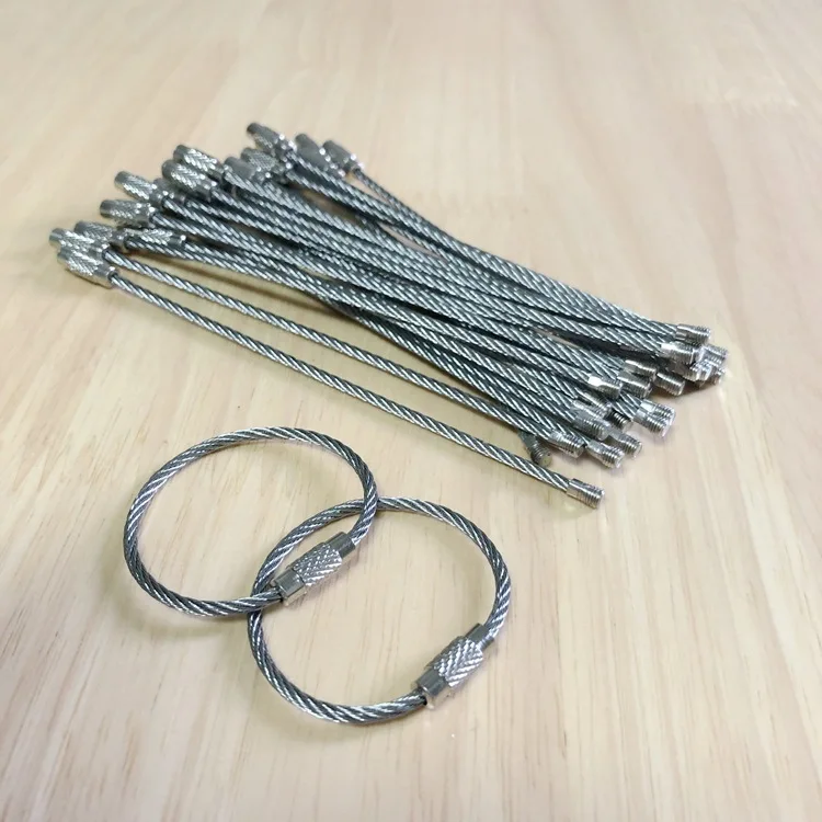 200Pcs Stainless Steel Wire Keychain Ring Key Keyring Circle Rope Cable Loop Outdoor Camp Luggage Tag Screw Lock Gadget