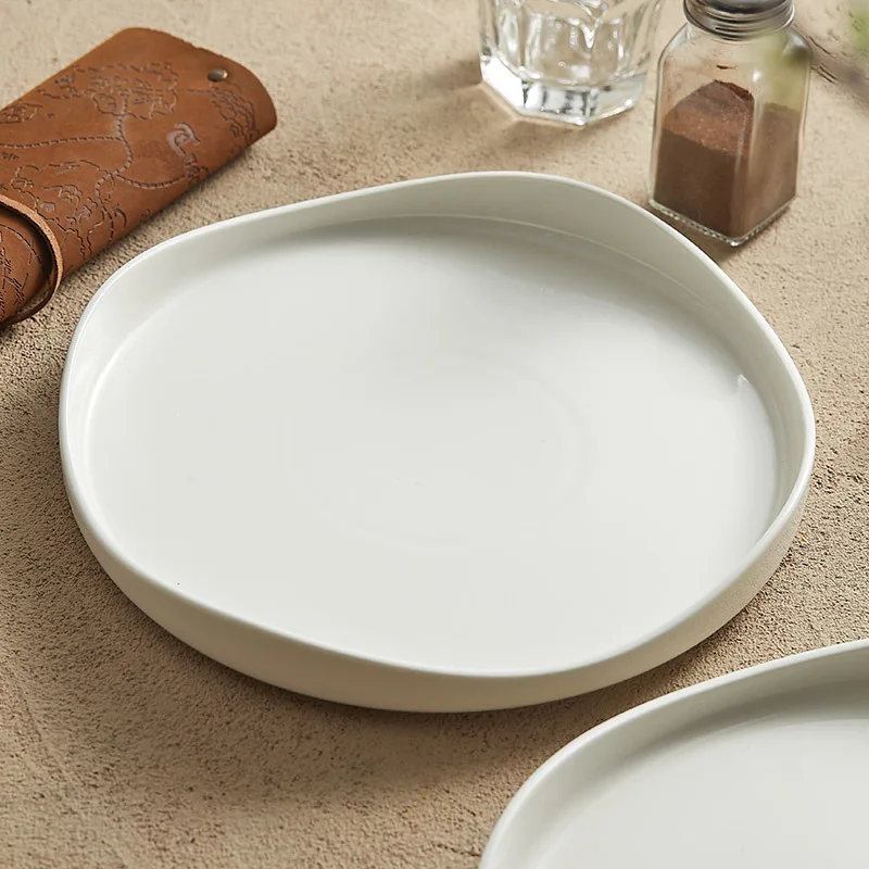 Creative Irregular Ceramic Western Spaghetti Steak Plate Round White Cooking Dishes Home Tableware Dinner Plate Kitchen Utensils