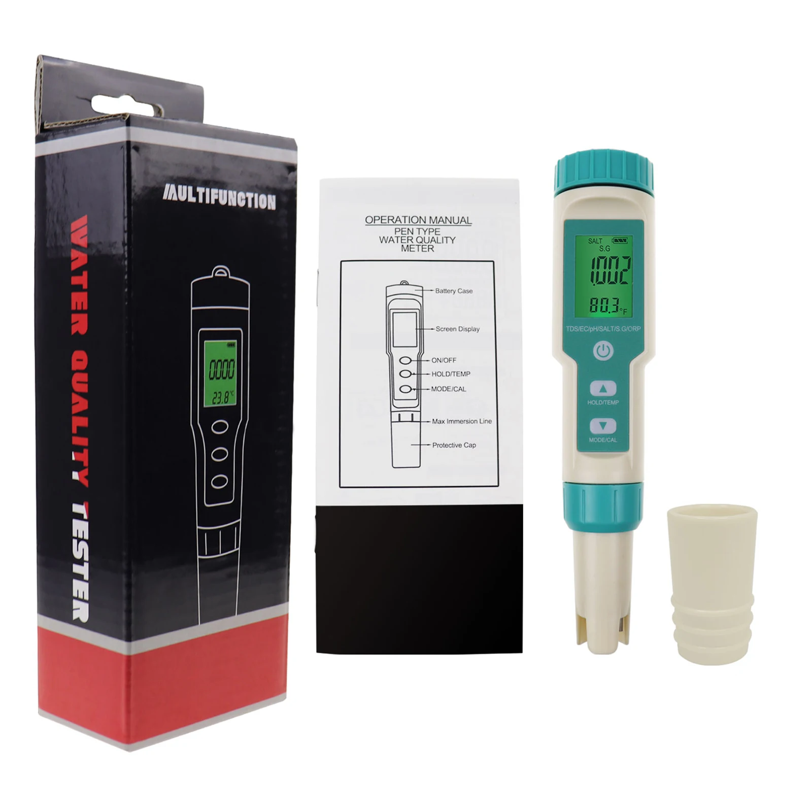 7in1 Pentype Tester PH TDS EC ORP Salinity S.G. Temperature Water Meter For Drinking Aquariums Pools PH Meter