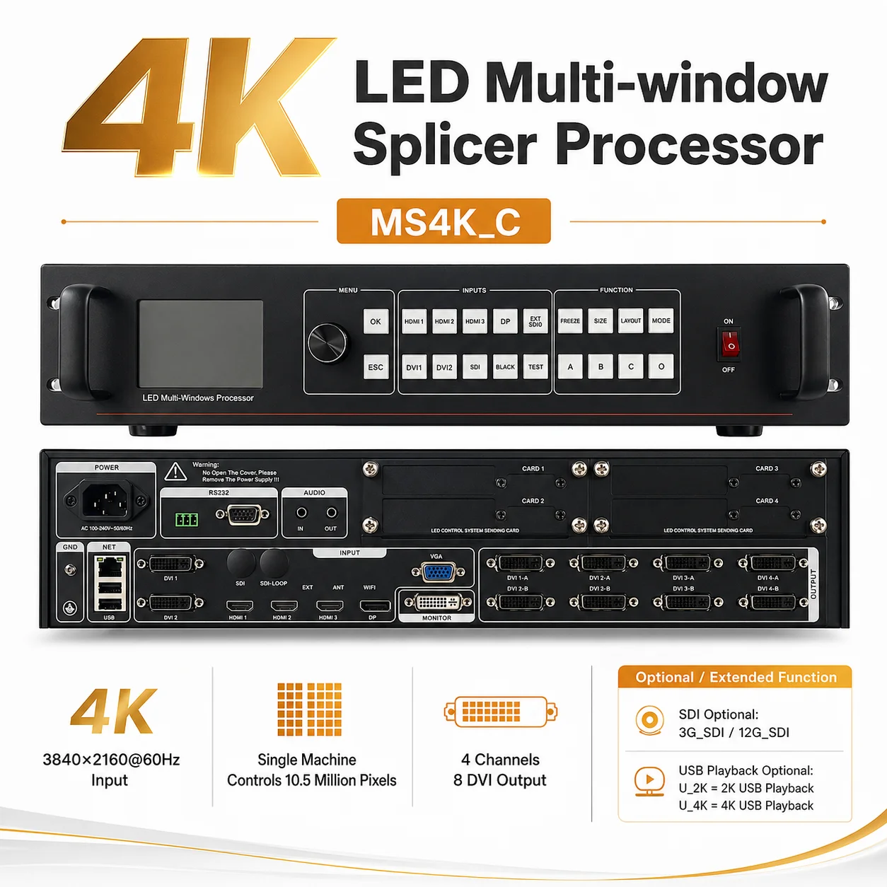 AMS MS4K-C 4K Multi-Window Video Processor with SDI or USB Input Support Linsn and Novastar System like Novastar Mctrl4k
