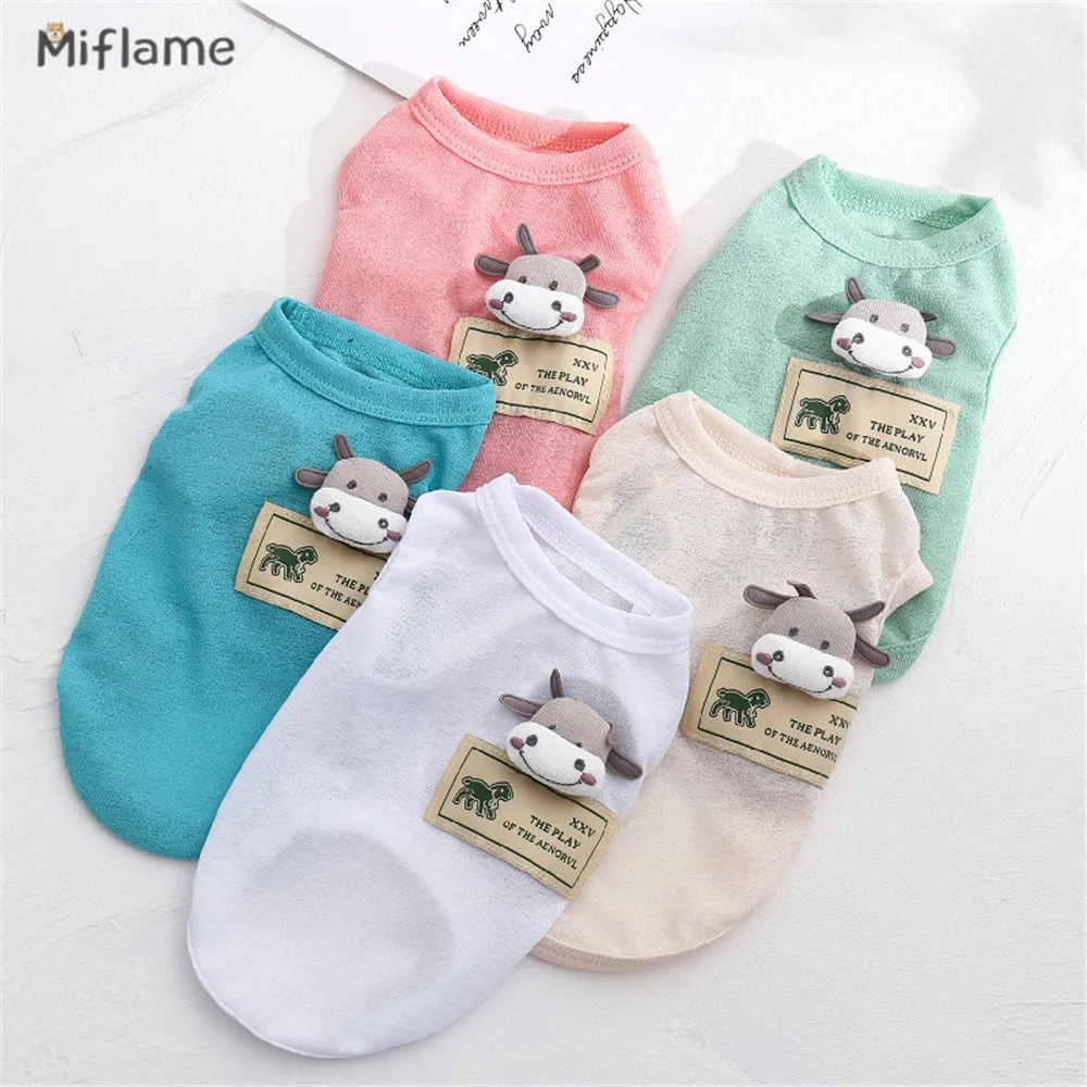 

Miflame Summer Ice Silk Knitted Thin Vest For Small Dogs Clothes Pomeranian Schnauzer Poodle Solid Calf Pet Cat Sleeveless Shirt