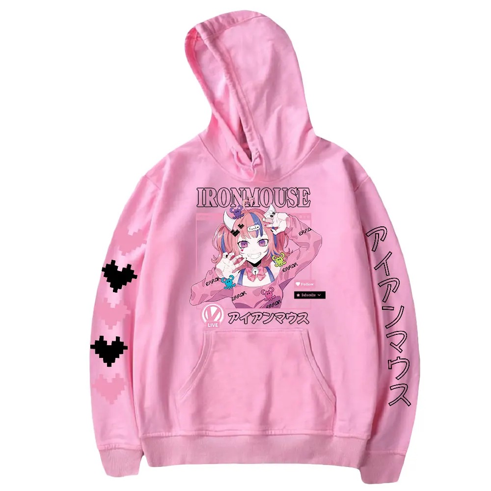 Ironmouse VTuber Hoodie pria dan wanita, pakaian jalanan lengan panjang berkerudung gaya kasual Harajuku