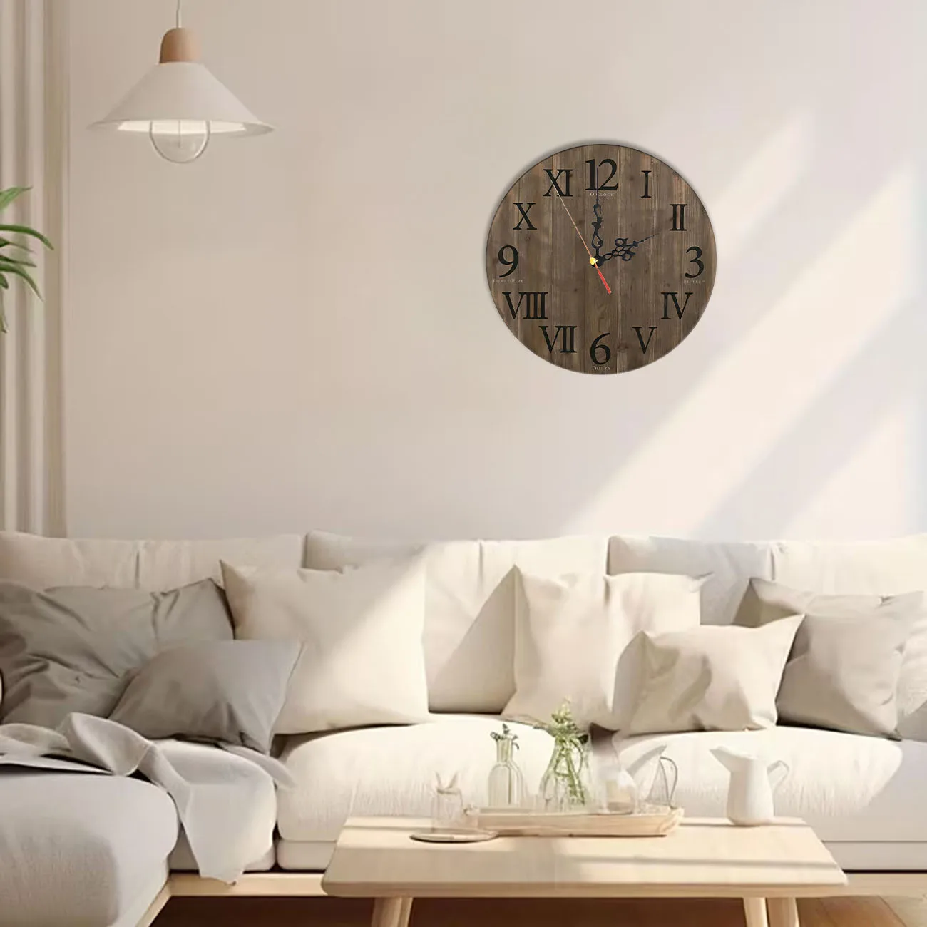 Silent Wooden Round Wall Clock, Non-Ticking Decor Wall Watch for Home Bedroom Living Room, AA Battery Not Included