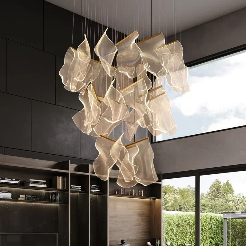 Modern Acrylic Led Chandeliers Villa Stair Lobby Ceiling Pendant Lights Home decoration Living Room Hanging Lamp Lustre fixture