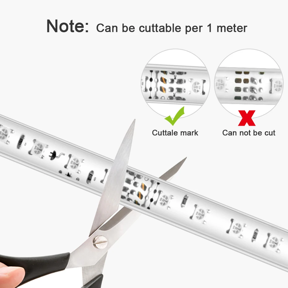 Outdoor 220V RGB 5050 LED Strip Light EU Plug Flexible Tape Waterproof  RGB Led Strip Remote/Bluetooth/Tuya Wifi for Home Decor