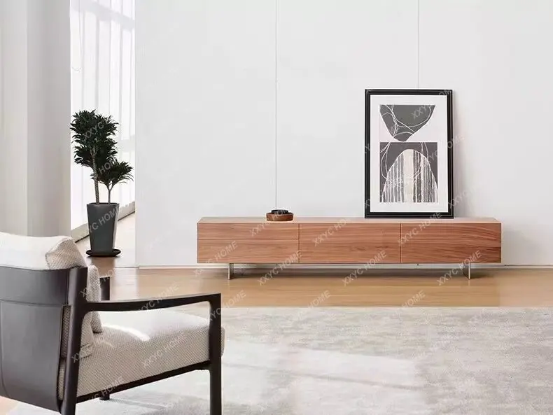 L solid wood homestay TV cabinet living room black audio-visual cabinet