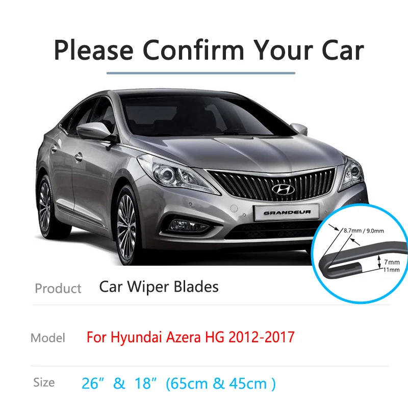 For Hyundai Azera Grandeur HG 2012 2013 2014 2015 2016 2017 Front Windscreen Wiper Blades Brushes Cutter U J Hooks Accessories