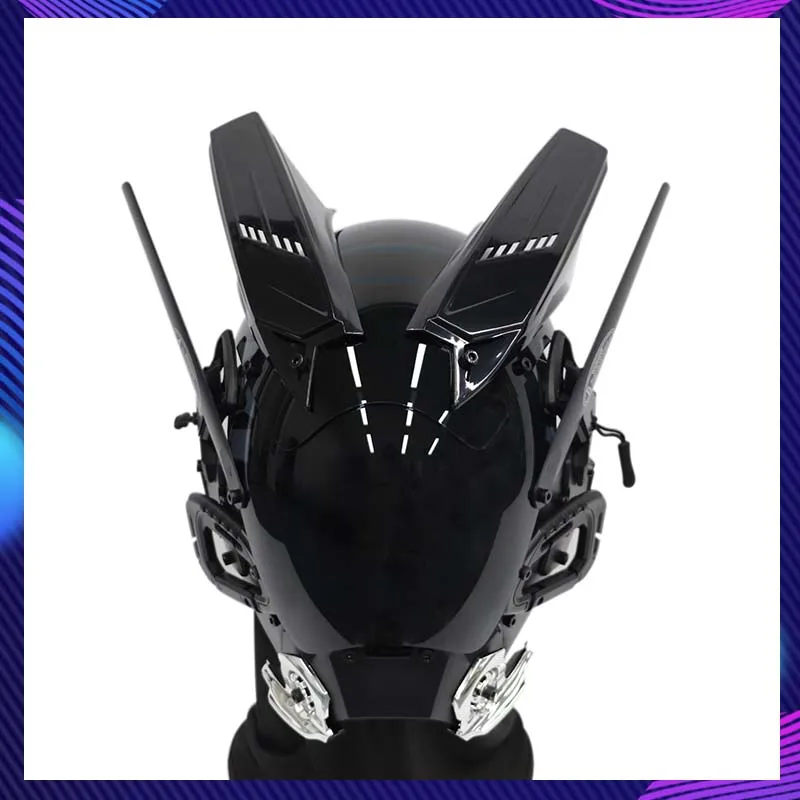 Cyber Punk Mask Halloween Cosplay Costumes Sci-Fi Mech Warrior Mask With Horn Party Carnival Bar Props Coser Helmet Adult Gift