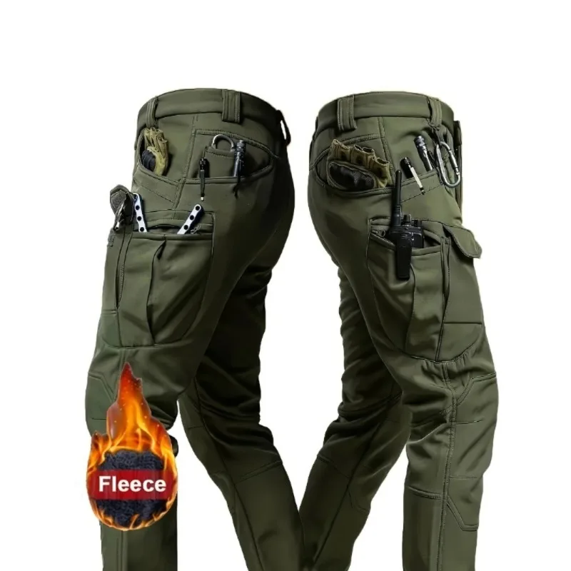 

Men's Fleece Tactical Pants Outdoor Wear-resistant Cargo Pants with Multiple Pockets Design Autumn and Winter Warm Trousers