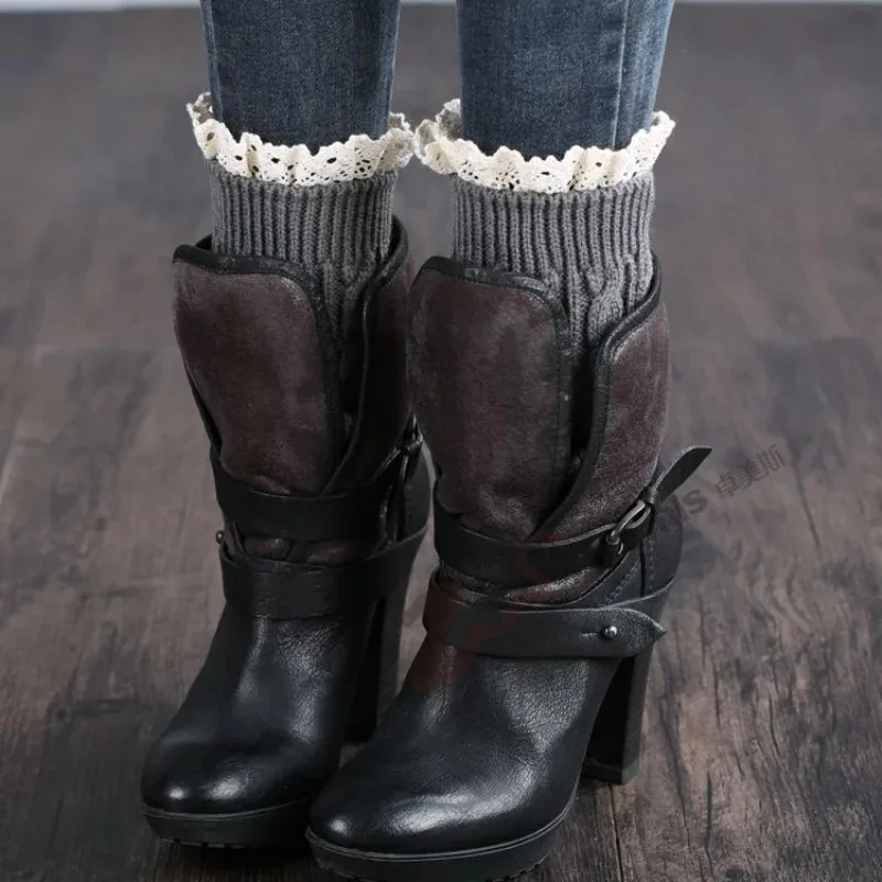 الشتاء متماسكة الصلبة تدفئة الساق النساء الفتيات الكاحل الدافئة الكروشيه الحرارية سميكة جوارب السيقان جورب واقي أحذية بلاستيك الأصفاد الجوارب اكسسوارات #5