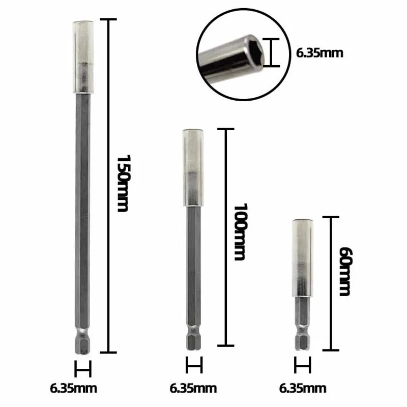 

Удлинитель с шестигранным удлинителем, 60/100/150 мм, ручной инструмент, 1/4 дюйма, магнитный винтовой гнездо, Быстросменные удлинители