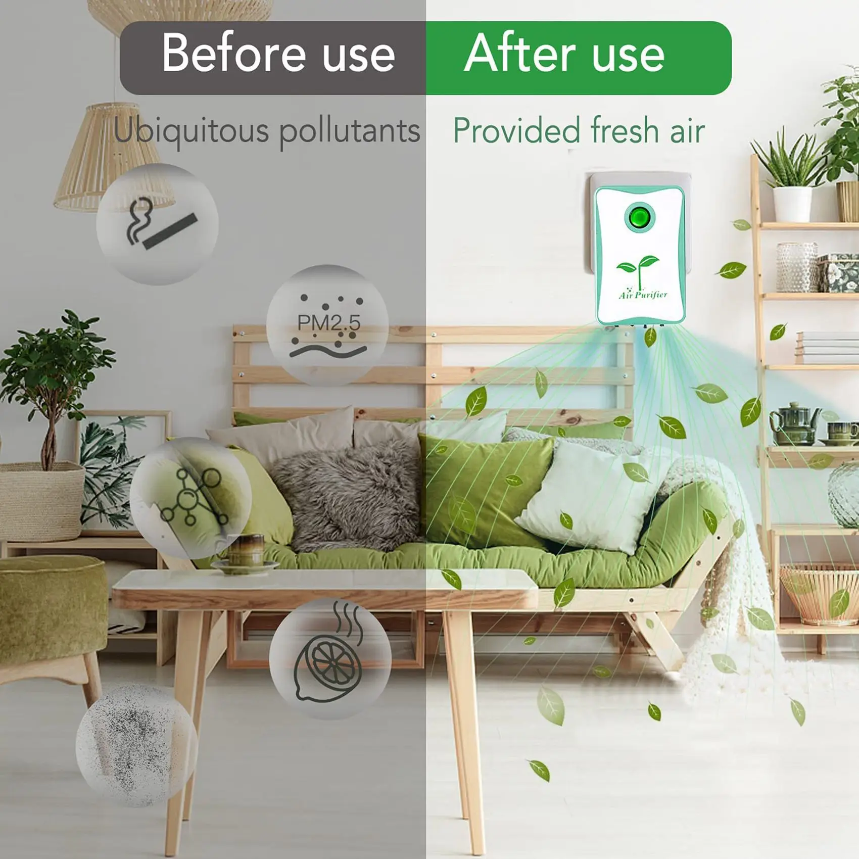 A14G-Air Purifiers Plug in for Home, Negative Ion Air Purifier, for Bathroom Kitchen Toilet Pet Smell Smoke Odor Eu Plug