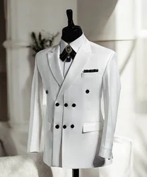 White Men Suits Coat Peaked Lapel Three Breasted Blazer Groom Business Custom Made Only Jacket