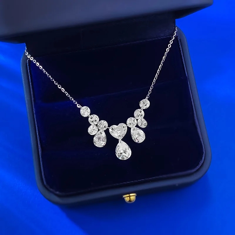 Tassel Lab Moissanite Diamond Necklace 100% Real 925 Sterling Silver Wedding Chocker Necklaces for Women Bridal Jewelry