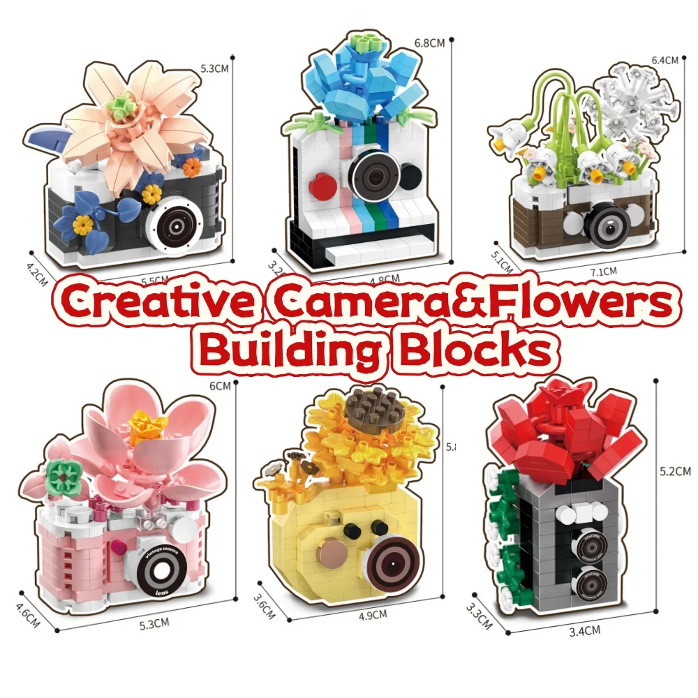 

Креативная камера и цветы, строительные блоки, игрушки «сделай сам», мелкие частицы, кирпичи, сборка, головоломки, игрушки для детей, подарочные наборы
