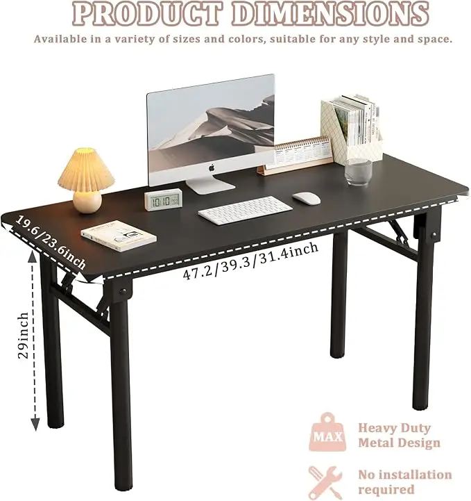 طاولة دراسة مكتب الكمبيوتر لا تتطلب التجميع، طاولة قابلة للطي لتوفير مساحة الكمبيوتر