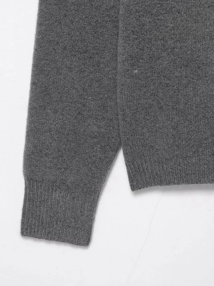 NLZGMSJ سترة نسائية بلوفر 2025 خريف شتاء موضة جديدة بلون سادة وأكمام طويلة بلوزة نسائية أنيقة عالية الشارع