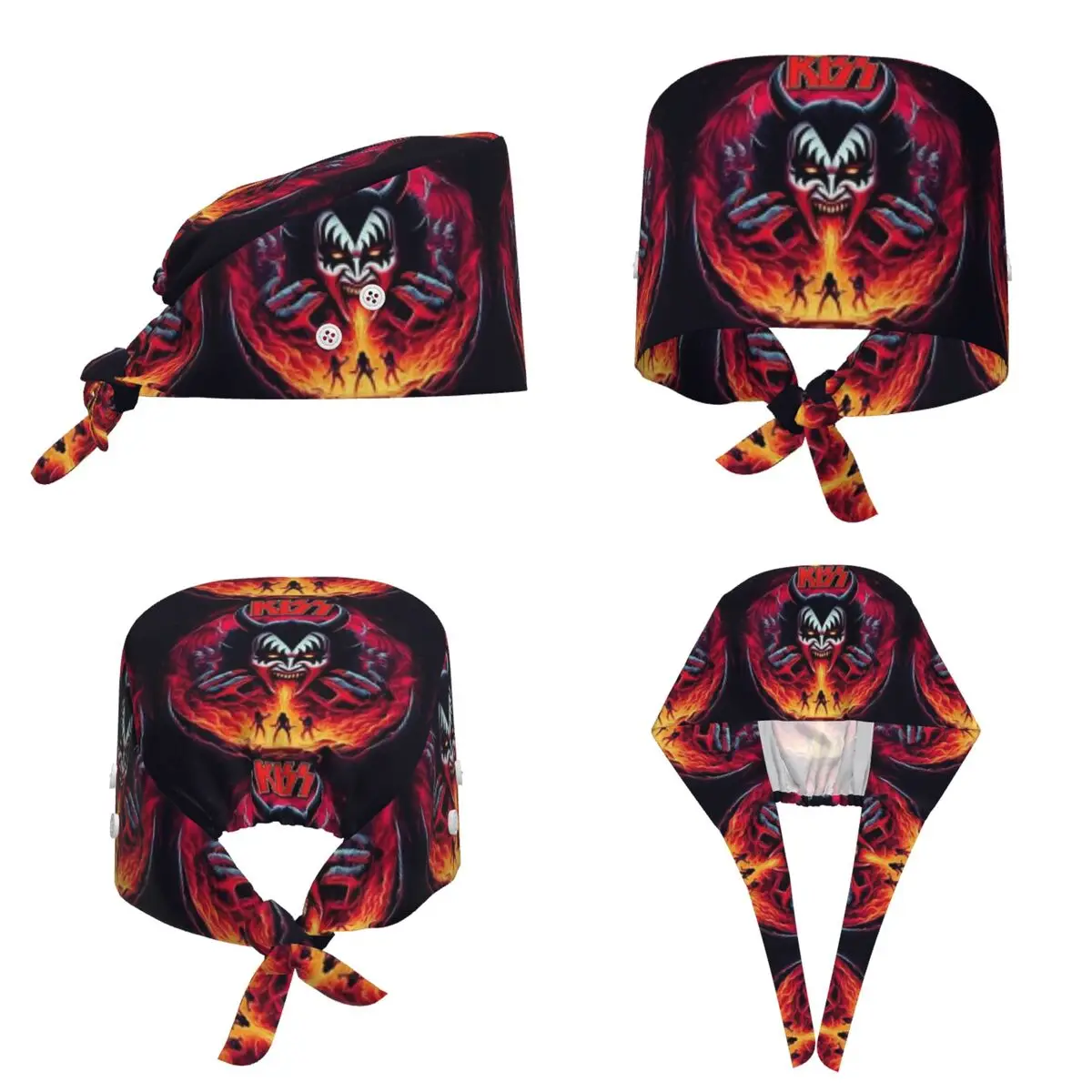 Gorro Quirúrgico Ajustable KISS The Band Demon Red Rock Music para Hombres y Mujeres, Gorro de Enfermería para Dentistas