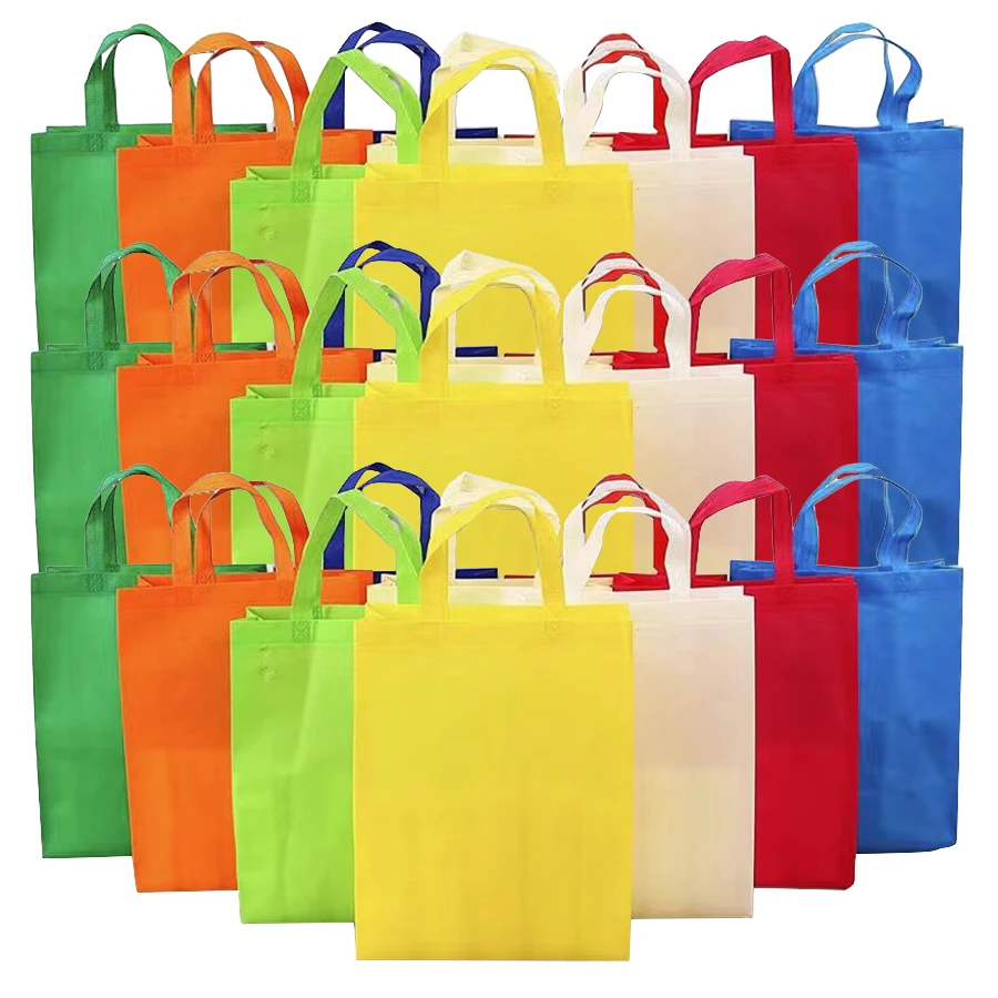 6-30pcs Colorful Non-Woven Tote Bags with Handles Reusable Durable Party Gift Bags Environmentally Friendly Bags for Birthdays