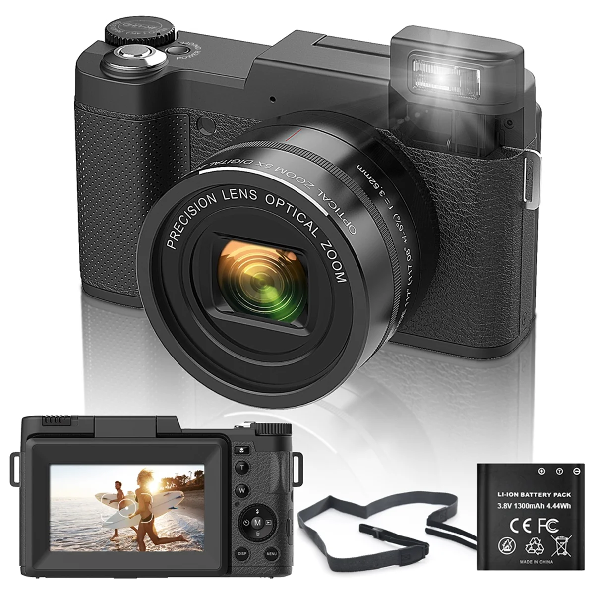 4K 48MP Camera Photo Camera with 5X Optical Zoom & 8X Digital Zoom, Autofocus Compact Camera