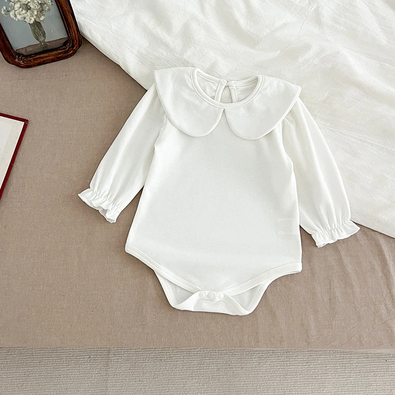 0-24M Baby Girl Romper Baby Girl Clothing Toddler New Embroidered Collar Romper Spring Cotton White Infant Baby Girls Jumpsuit