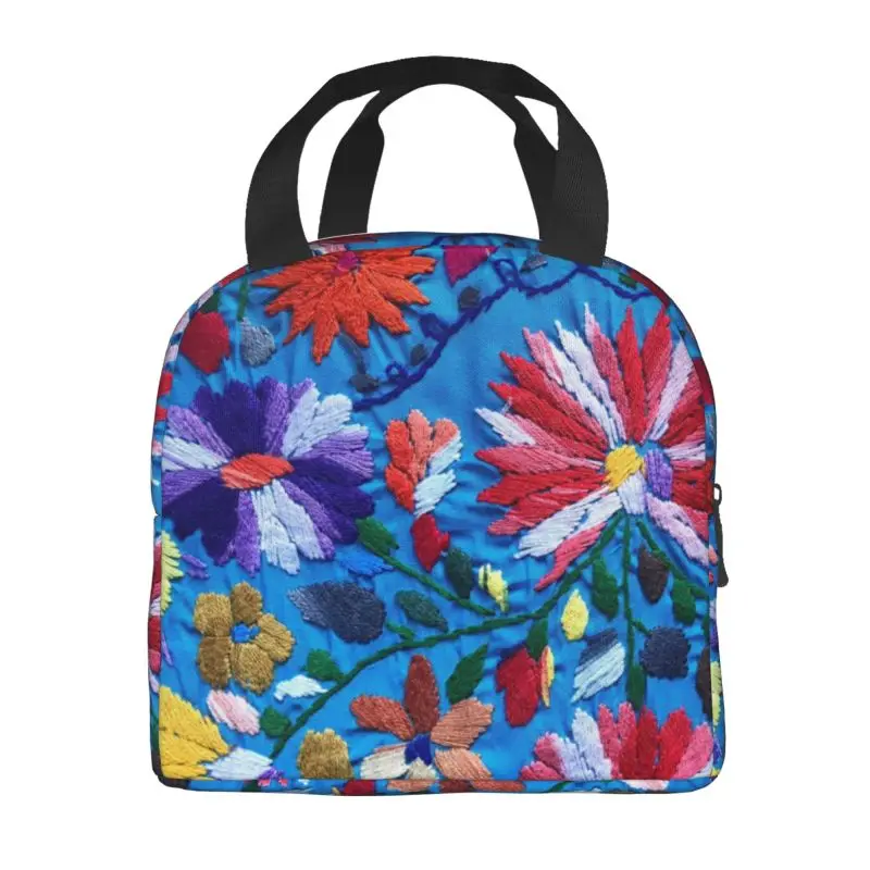 Red White Mexican Flowers Insulated Lunch Bag for Leakproof Textile Floral Art Thermal Cooler Lunch Tote Office Work School