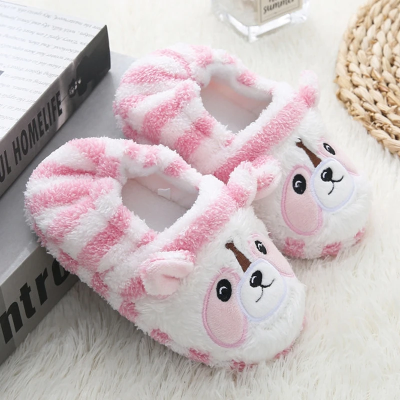 Fashion Toddler Girl Slippers for Winter Baby Loafers Plush Warm Cartoon Raccoon Rubber Sole Children Home Shoes Indoor Footwear