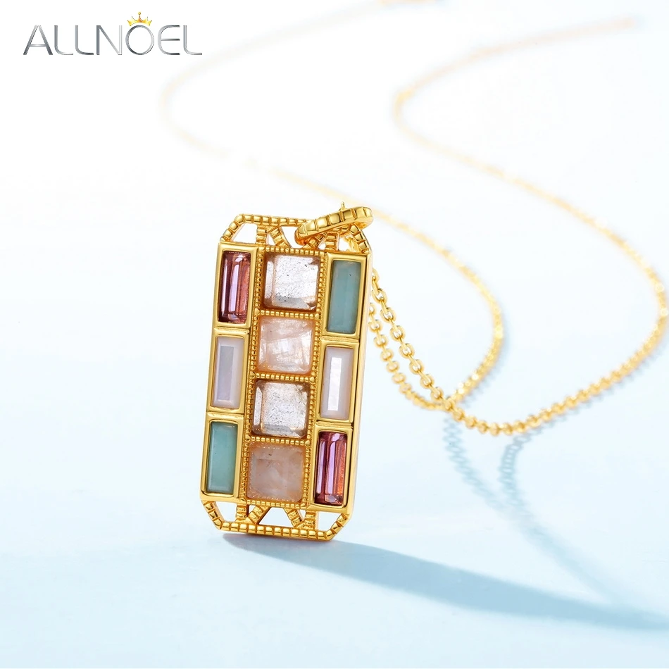 ALLNOEL 925 Sterling Silver Necklace For Women Colorful Gemstone Pendant Lattice Eyeshadow Palette Vintage Gift Fine Jewelry