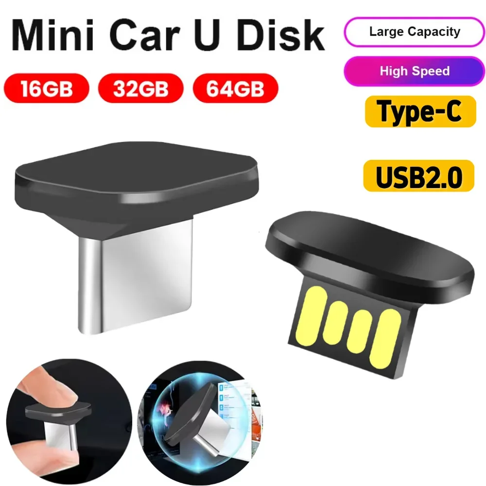 16GB/32GB/64GB USB Flash Drive Memory Stick Type-C/USB 2.0 Fast Transmission Mini Short Car U Disk Pendrive Plug and Play