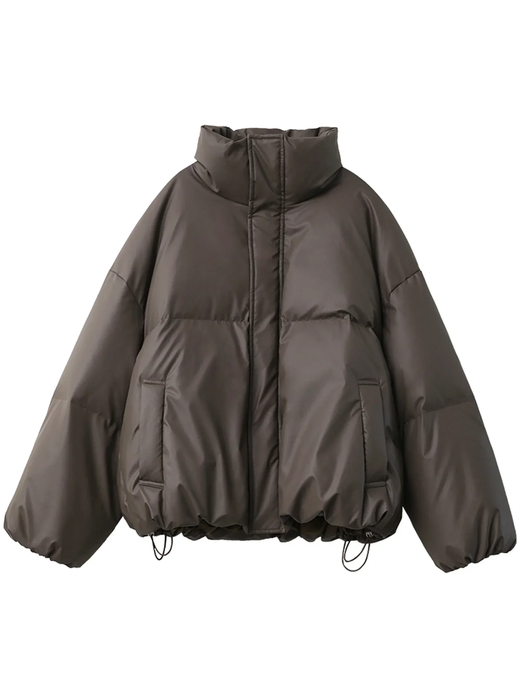 شيك فين معاطف نسائية عصرية فضفاضة بياقة واقفة PU 90 سترات بيضاء مبطنة للأسفل ملابس نسائية دافئة لخريف وشتاء 2025