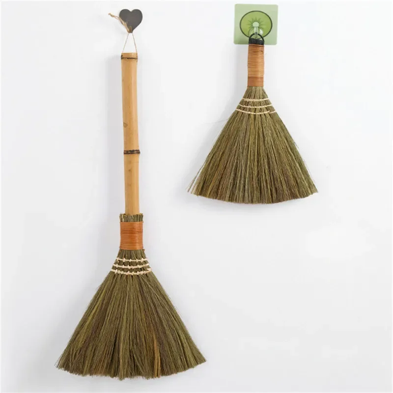 Escobas de barrido de suelo de madera de pelo suave Retro japonés, paja trenzada, limpieza de piso del hogar, Herramientas de limpieza útiles para