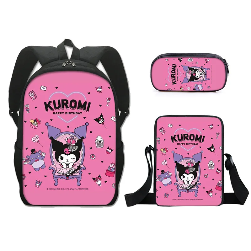 kawaii Kuromi a bag Backpack Pen case Three piece set MINISO anime Melody lovely pupil Cartoon printing Satchel birthday present