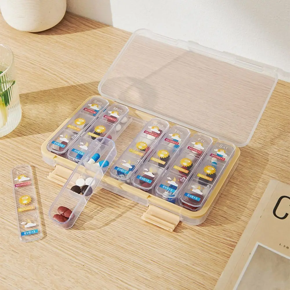 

21 Grid 7-Day Pill Organizer Sliding Cover Design Waterproof Weekly Pill Case Moisture-proof Divider Portable Pill Dispenser