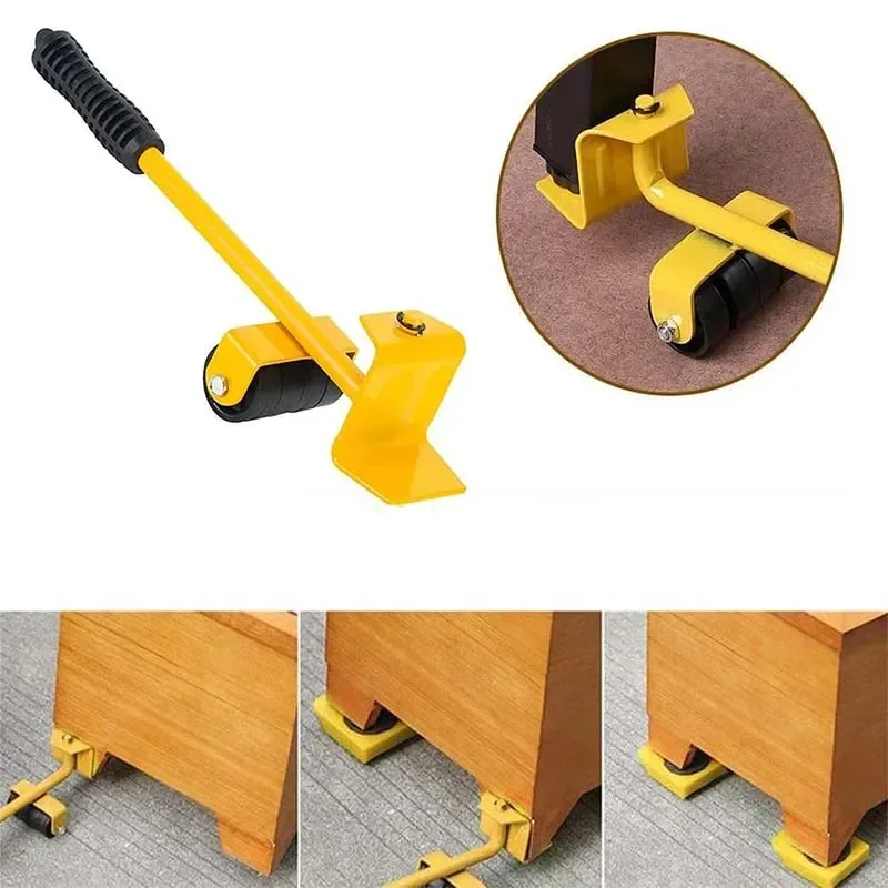 5PCS Moving Artifact Furniture Heavy Object Moving Tools Universal Wheels Roller Sliders Load Capacity Wheels Lifting Tool Lever
