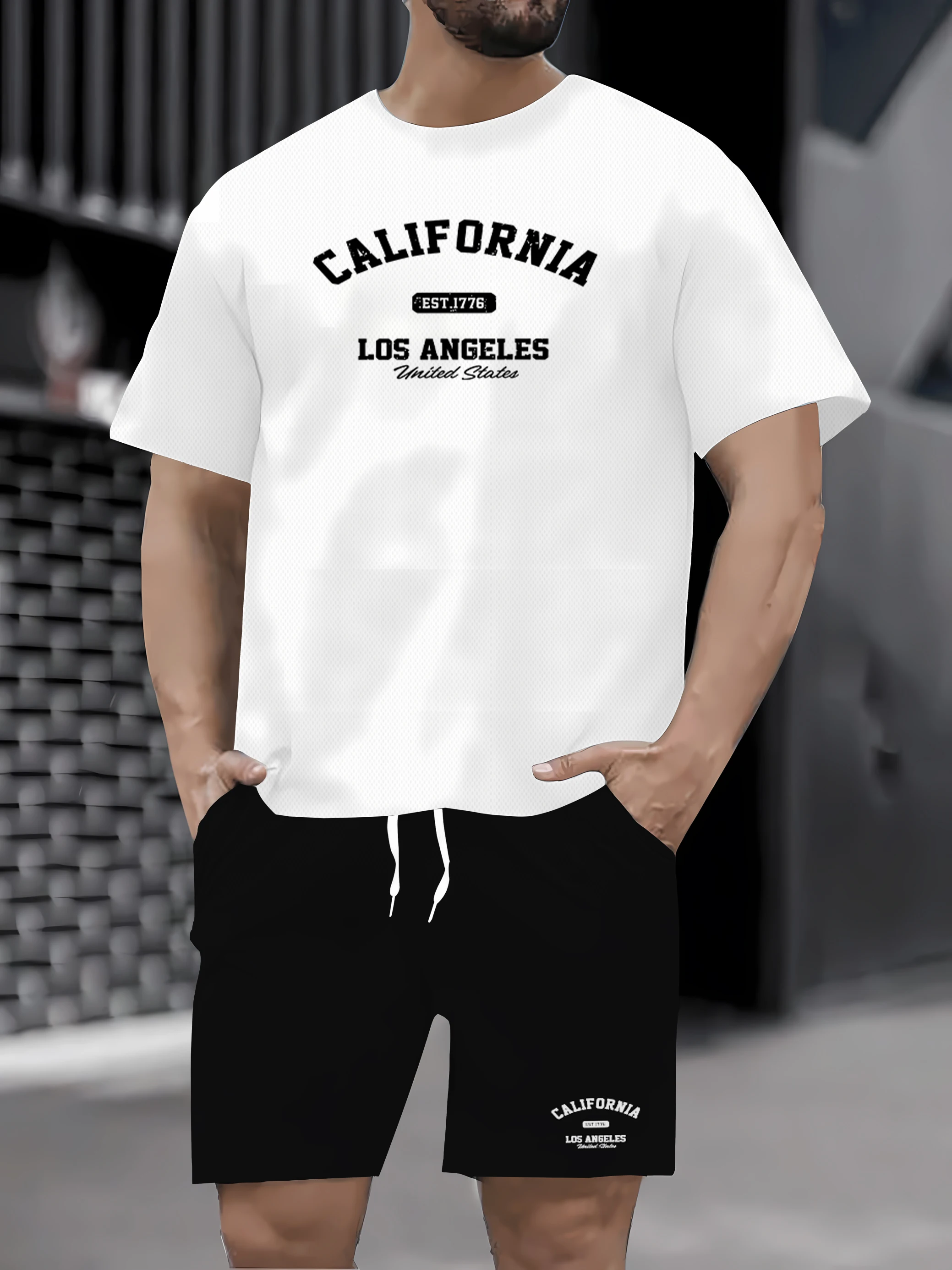 

Conjuntos masculinos de verão moda agasalho masculino manga curta t camisas + shorts esportivos terno masculino roupas casuais