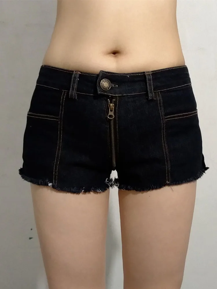 XS-4XL Double Zipper Open Crotch Denim Shorts Tassel Hot Sexy Booty Shorts Clubwear Short Jeans Pantalon Corto Mini Bermudas