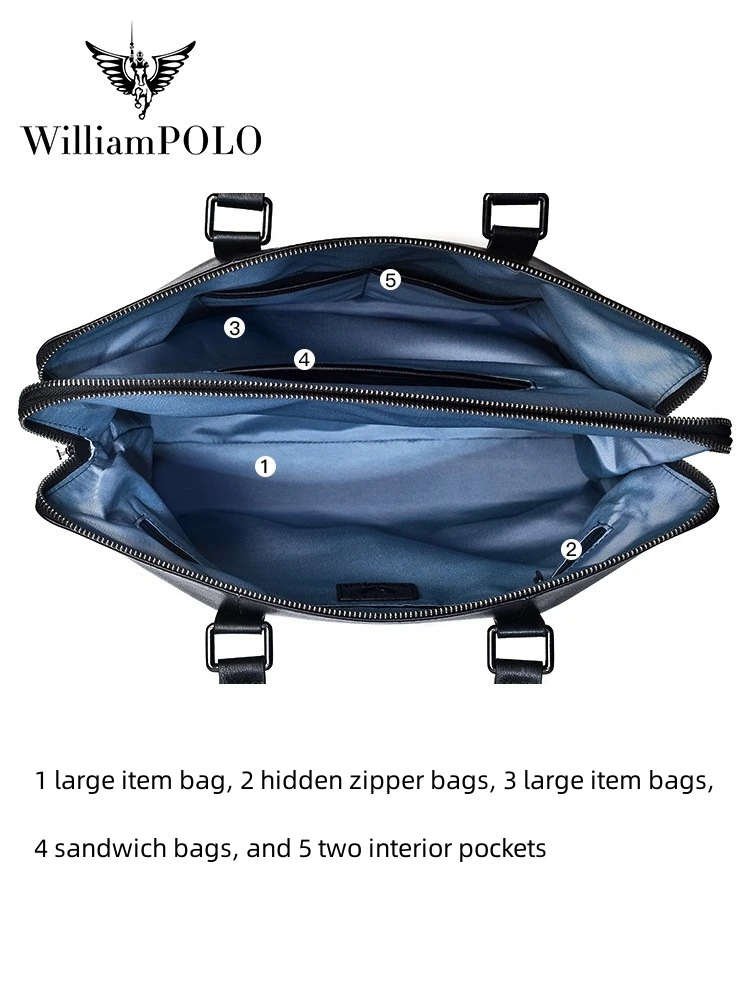 William polo Echt leder Business Aktentaschen schwarz für Männer Luxus Handtaschen Laptop Aktentasche Taschen 14 Zoll Büro Computer Tasche