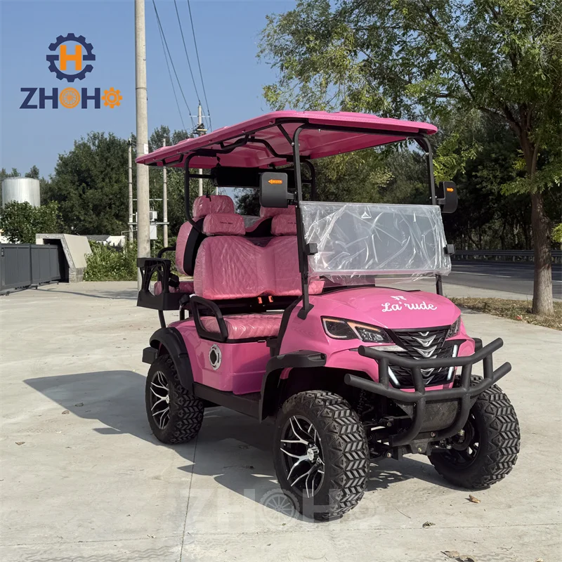 Custom Pink 2+2 Seater Electric Golf Cart,Lithium Battery Golf Buggy, Multifunctional Utility Vehicle,Outdoor Sightseeing