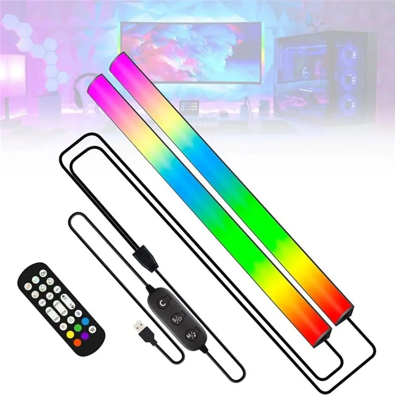 ABUI-RGB LED Gaming Ambient Light Sound-Reactive Music Sync Light 2 In 1 Control Monitor Light Bar For PC Computer