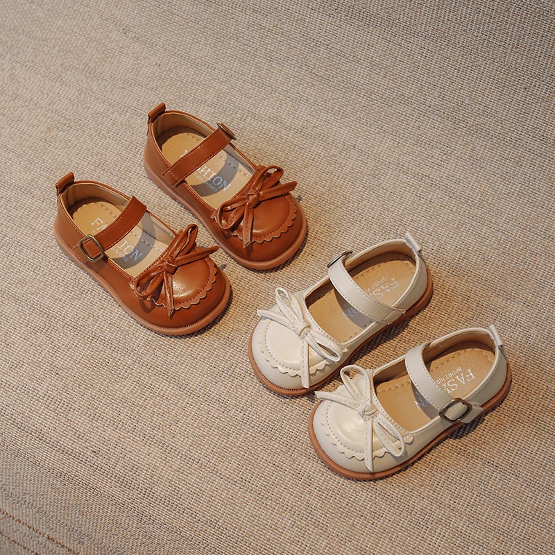 Little Girls Shoes Spring Autumn Kids Soft PU Leather Shoes for Girl School Mary Jane Cute Sweet Flats Shoes Brown, Beige, Black image 2