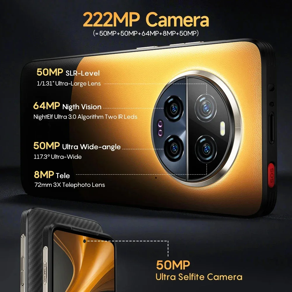 Ulefone Armor 23 Ultra 5G هاتف متين رسالة الأقمار الصناعية 120 واط هاتف ذكي 64 ميجابكسل كاميرا ليلية 24 جيجابايت + 512 جيجابايت NFC أندرويد 13 هاتف محمول