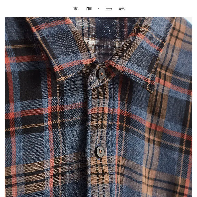 Hoogwaardige op maat gemaakte stof, zeer beperkte hoeveelheid ~ Blauw-paars geruit damesshirt met lange mouwen en polokraag, casual slim-fit losse top, nieuw voor de herfst van 2025