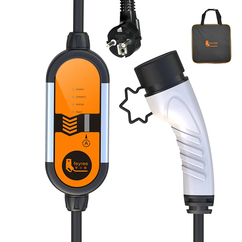 Feyree Typ2 EV Tragbares Ladegerät 16A 3,5KW Einphasig Stromstärke Einstellbar Ladekabel 5m mit Schuko-Stecker für Elektroautos