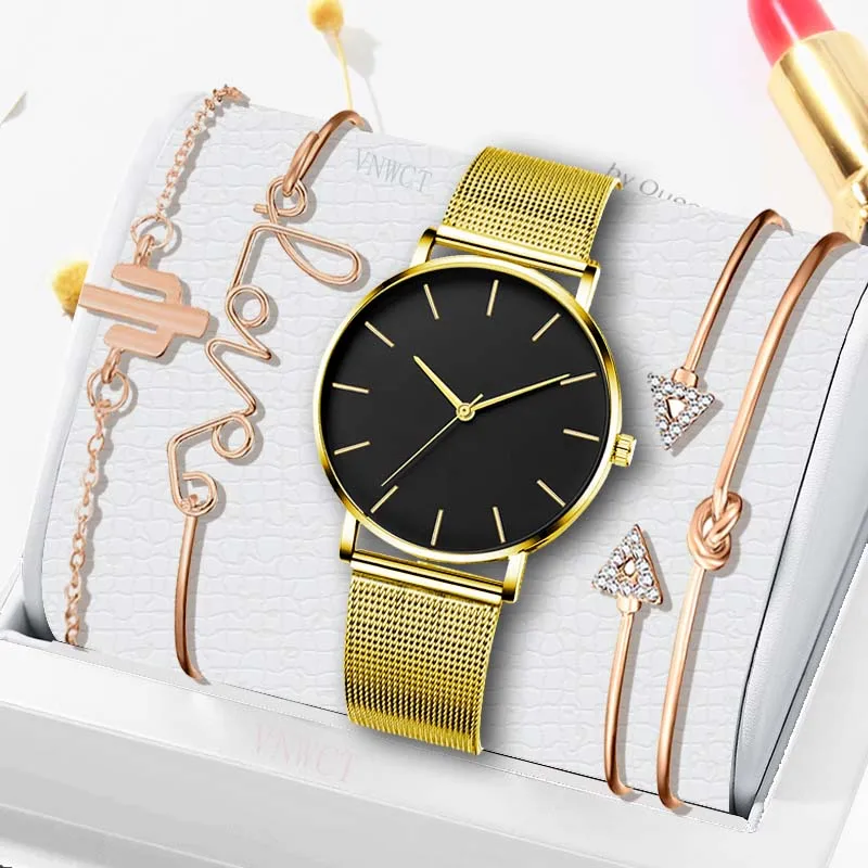 

Women Watch Fashion Ladies Ultra-thin Quartz Watch Bracelet Necklace Ultra-thin Mesh Steel Sports Golden Watch for Women Men