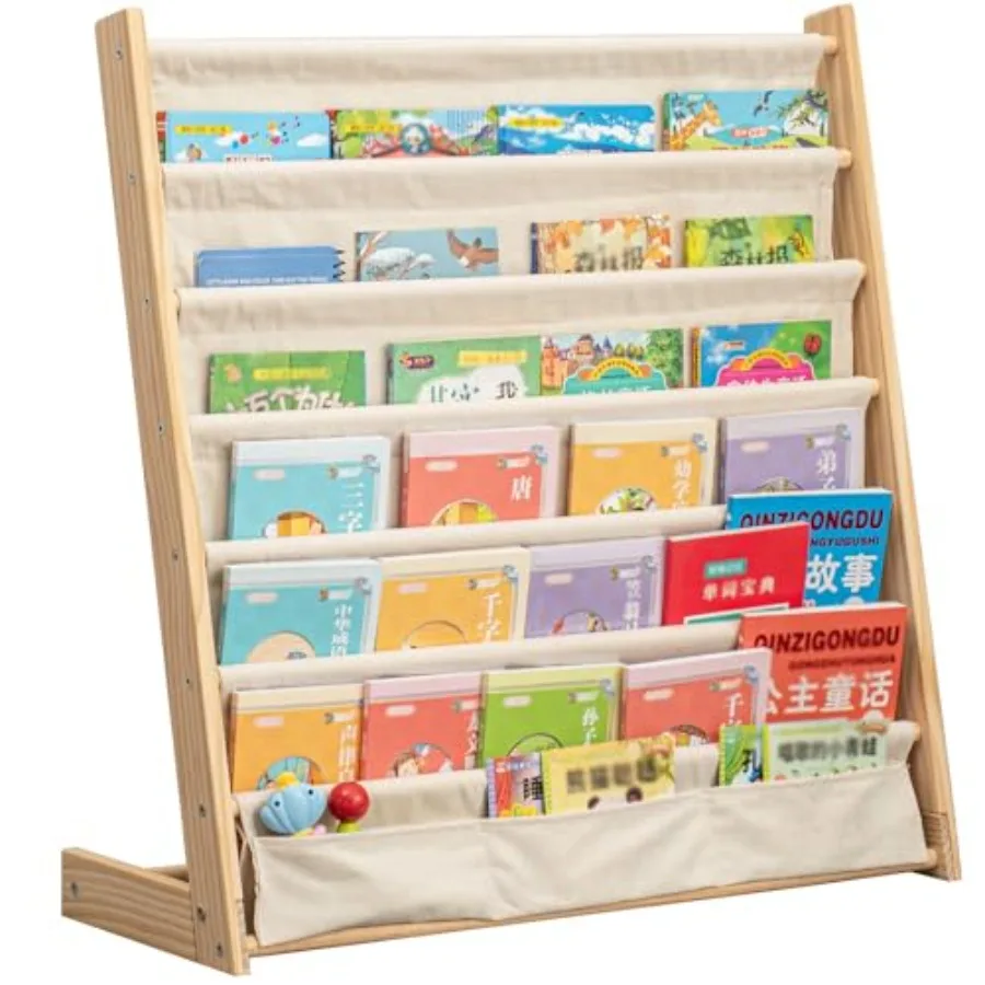 

7 Tier Wooden Bookshelf Book Holder Natural Wood Book Rack Storage Bookshelf for Room Study Room Play Room Toy Storage Organize