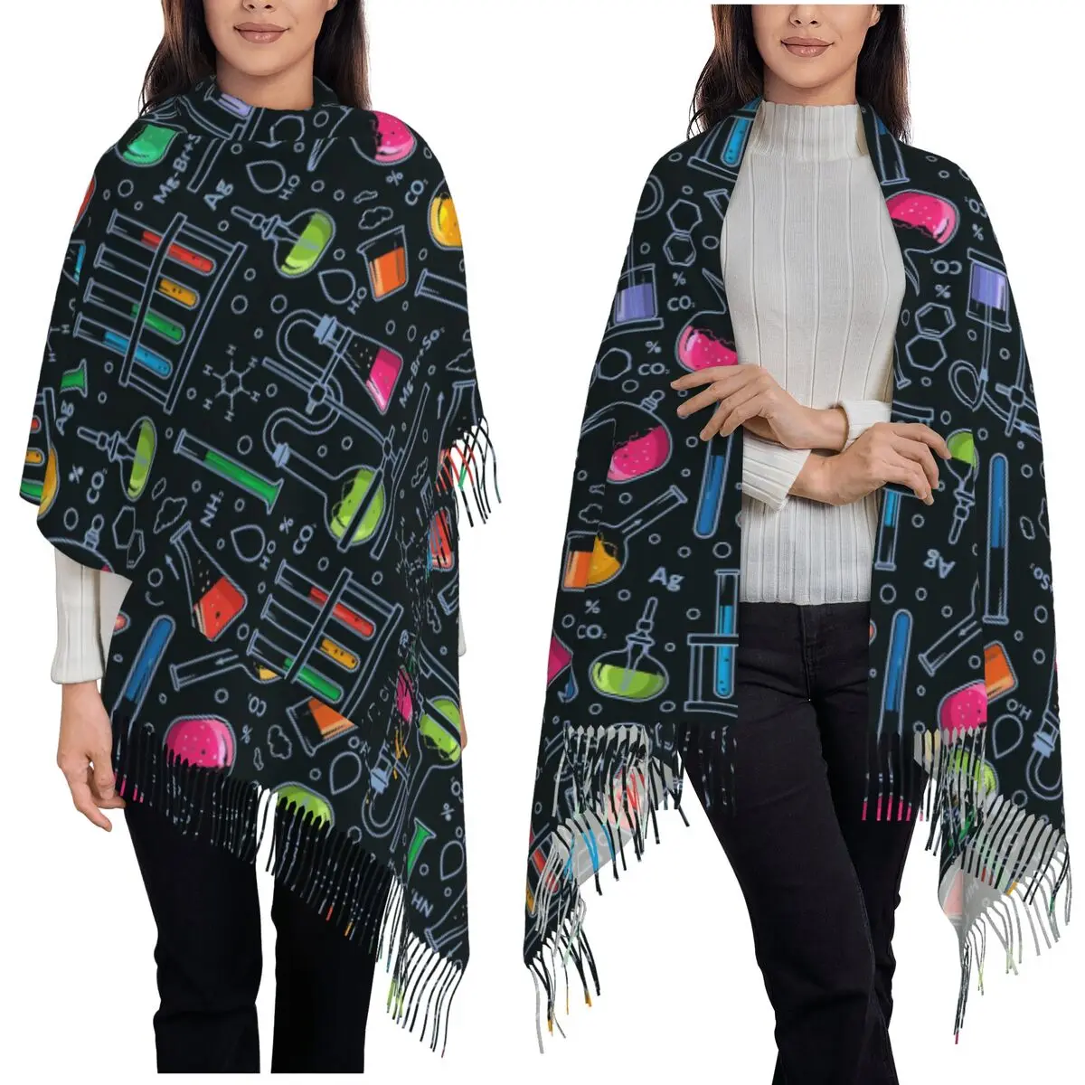 

Chemistry Pattern Scientific Designs Scarf Tassel Scarves for Women Soft Warm Shawls and Wraps Large Fall Winter Shawl Wrap